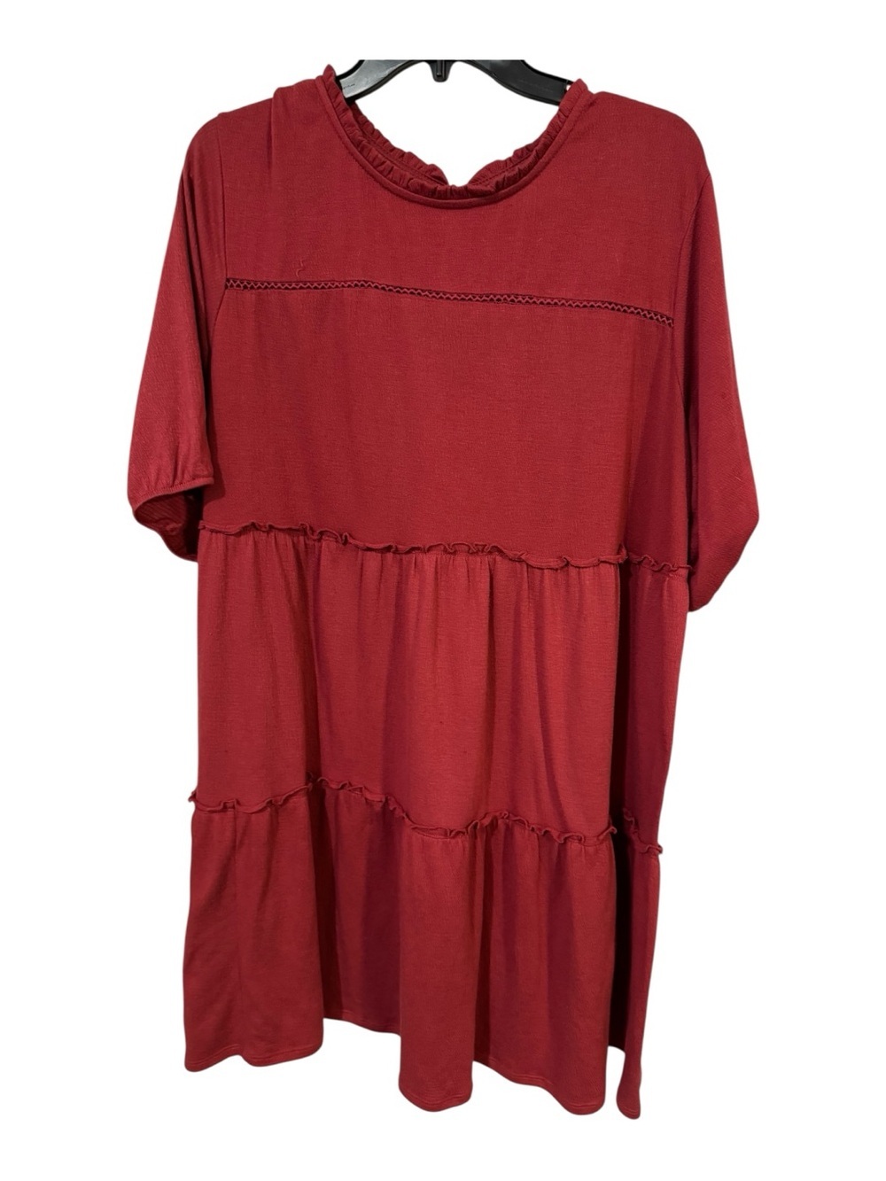 Knox Rose XXL Berry Red Tiered Babydoll Dress Boho Puff Sleeve Keyhole Back - Picture 2 of 5